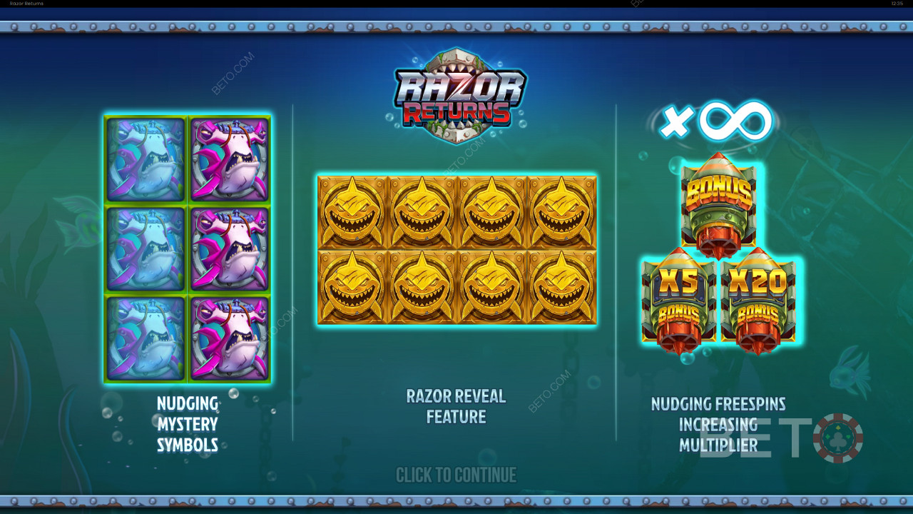 Bucură-te de simboluri misterioase, de funcția Razor Reveal și de funcția Free Spins.