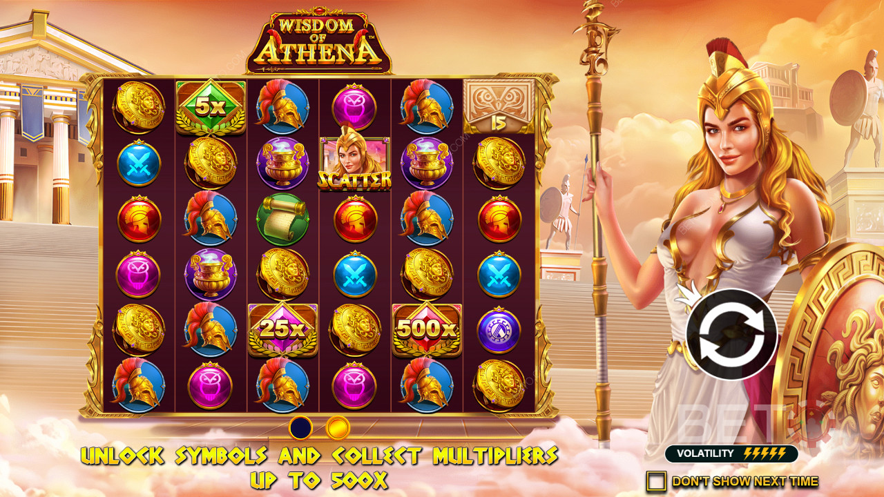 Multiplicatorii masivi sunt văzuți în slotul online Wisdom of Athena