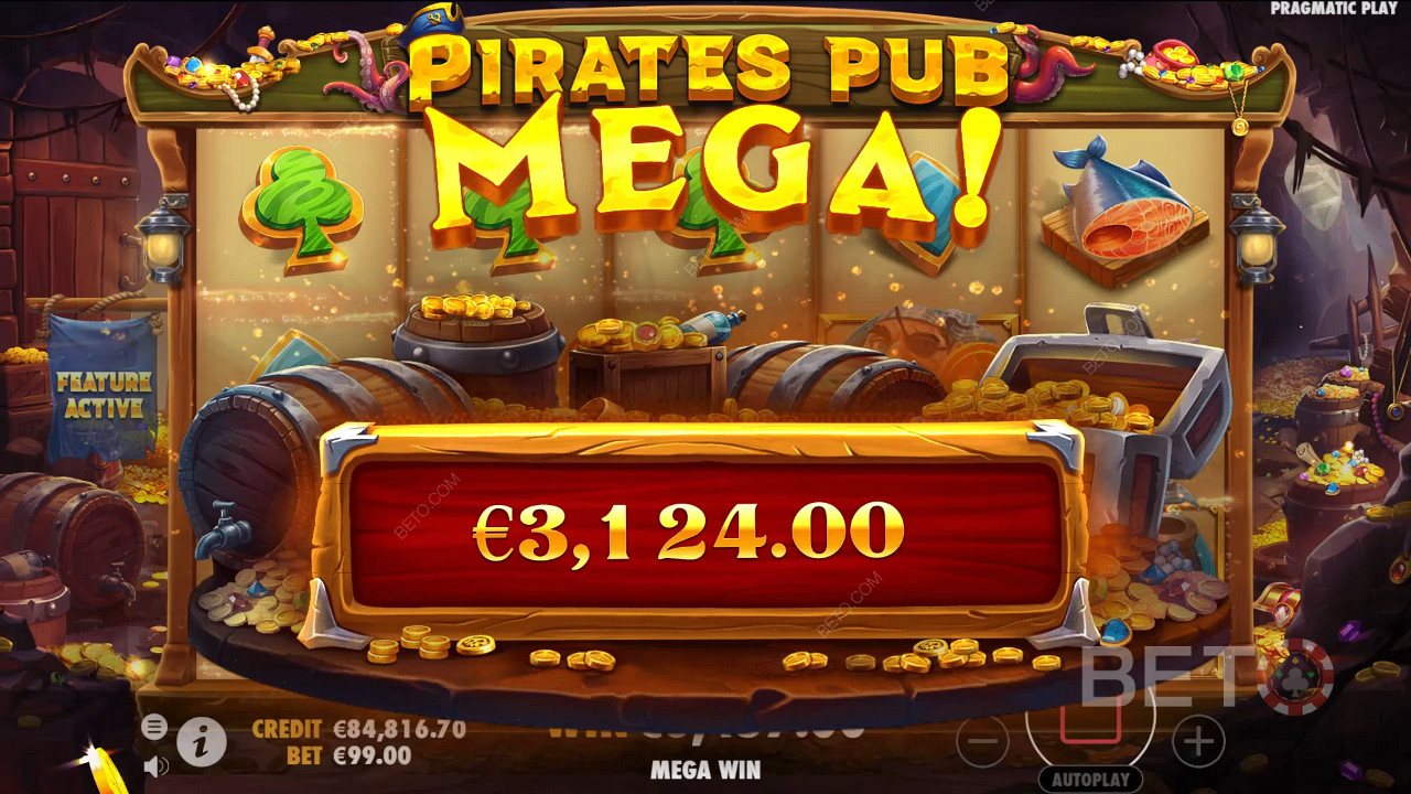 Câștigă 5.000x pariul tău în jocul ca la aparate video Pirates Pub!