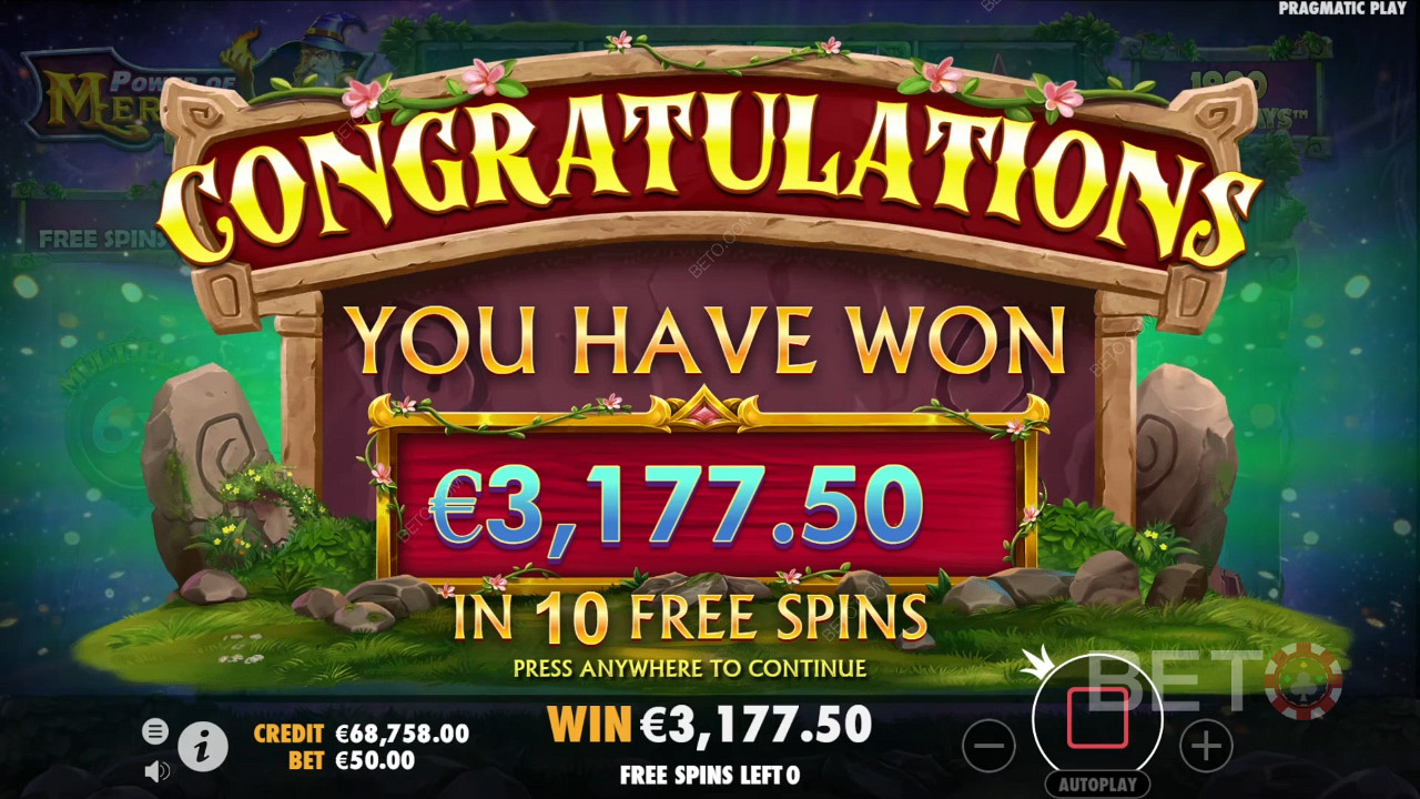 Câștigă 40.000x pariul tău în jocul de aparate Power of Merlin Megaways Slot Machine!