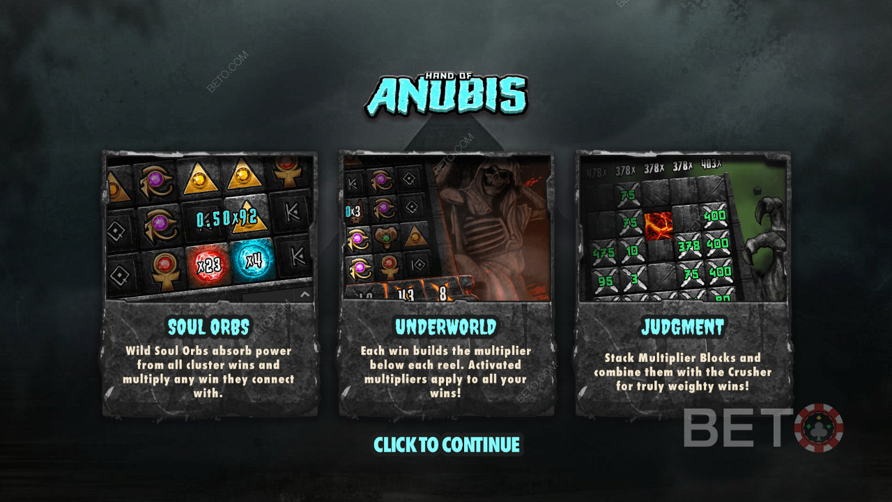 Bucură-te de 3 funcții extraordinare în jocul ca la aparate online Hand of Anubis