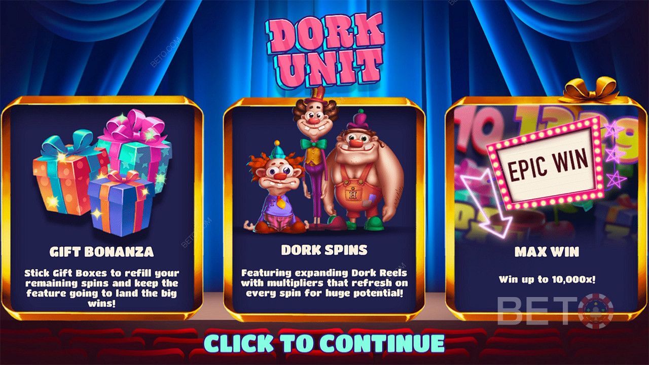 Bucură-te de 2 jocuri bonus fantastice și de un câștig maxim ridicat în jocul de aparate Dork Unit.