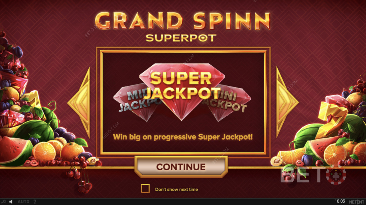 Super Jackpotul progresiv este declanșat în jocul Grand Spinn Superpot