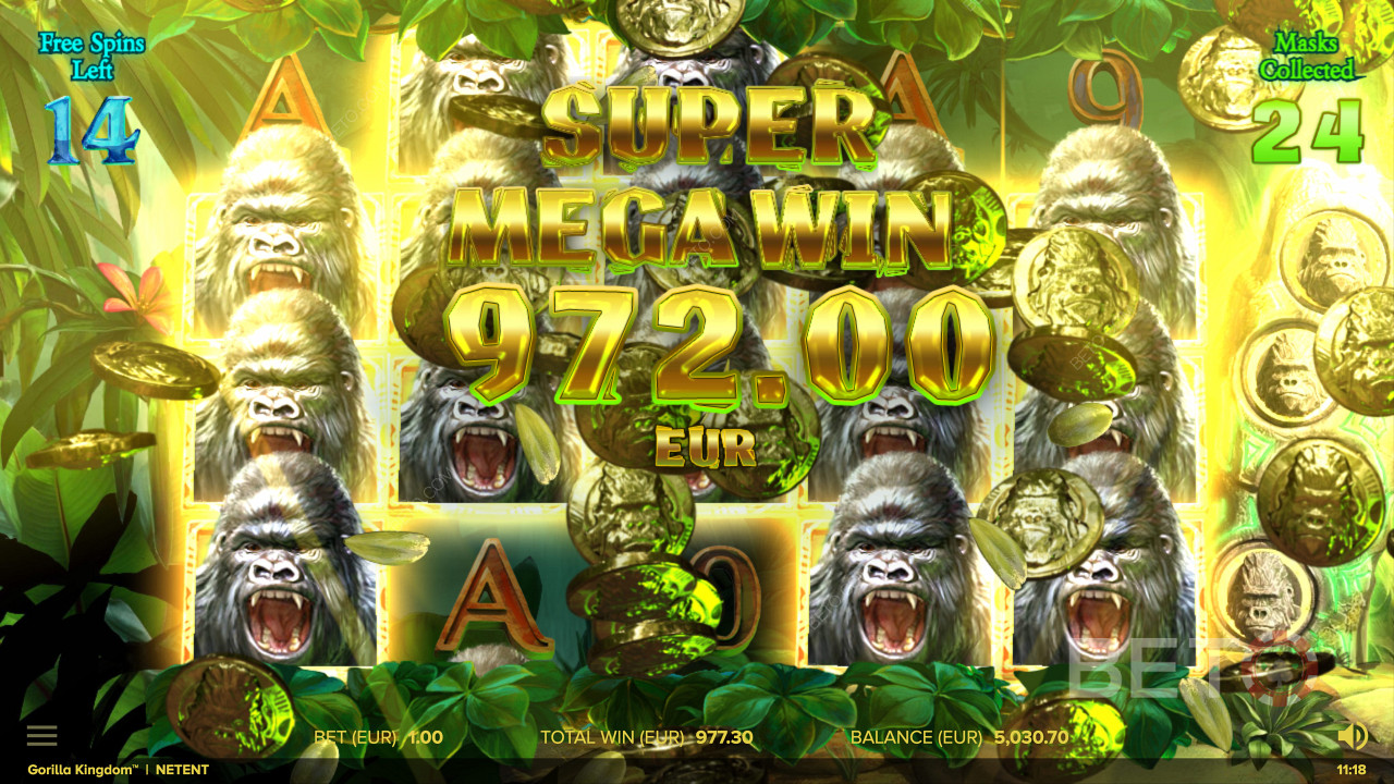 Aterizând un Super Mega Câștig în slotul online Gorilla Kingdom