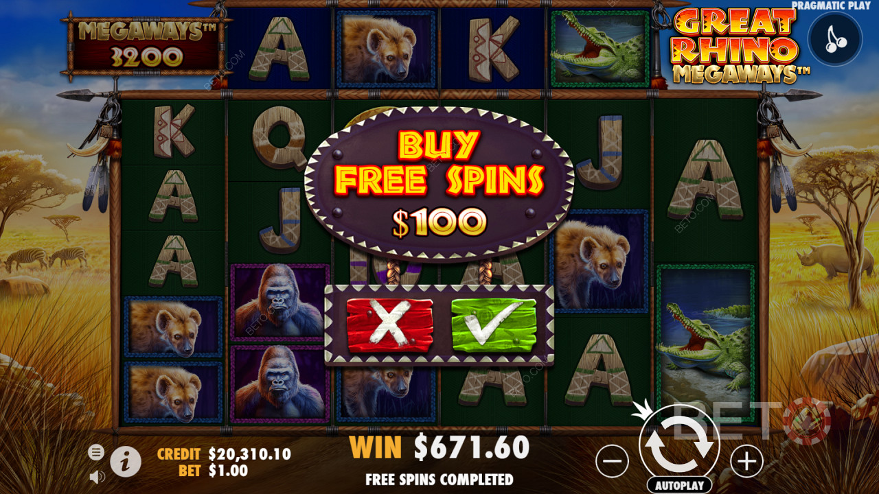 Cumpărați rotiri gratuite la Great Rhino Megaways Video Slot