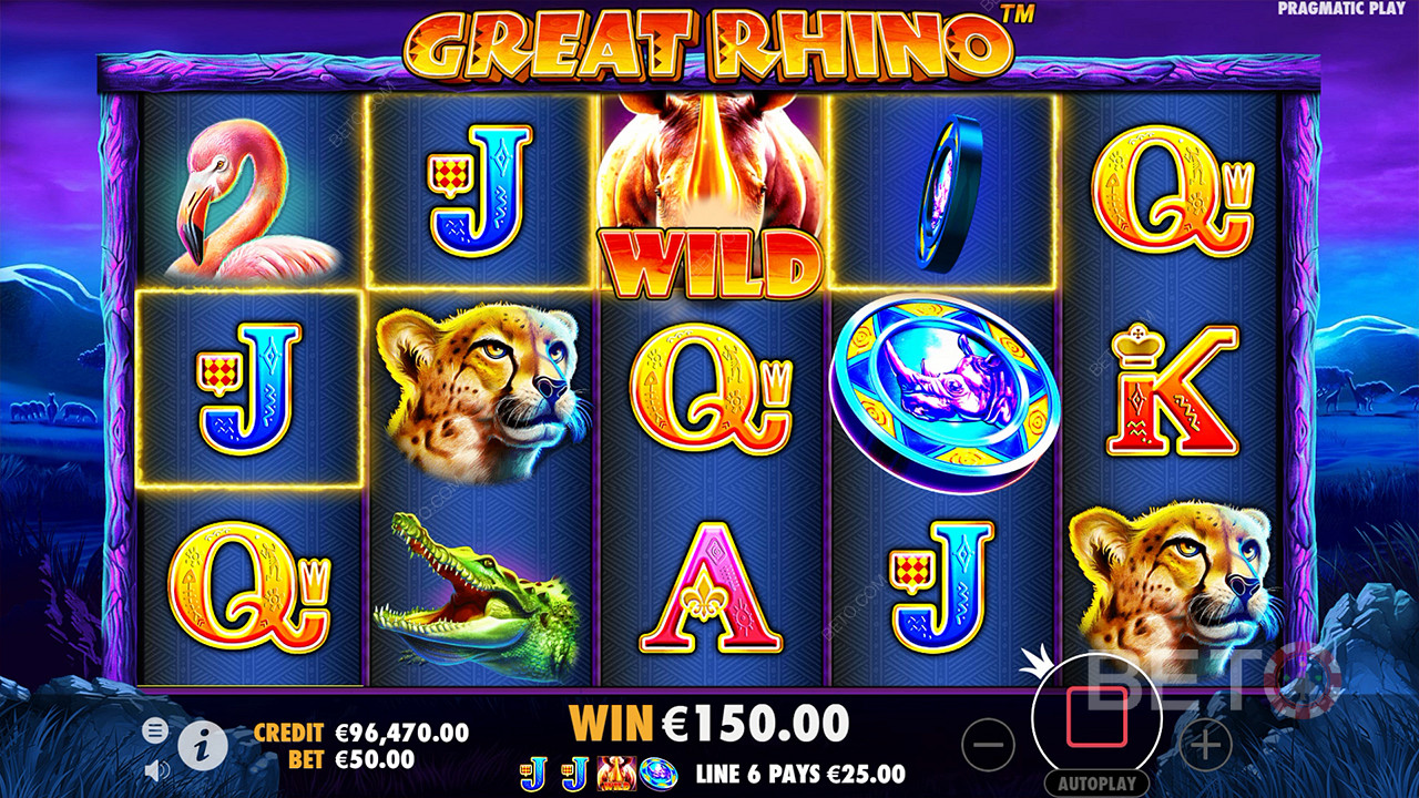 Funcțiile bonus explicate în Great Rhino de Pragmatic Play