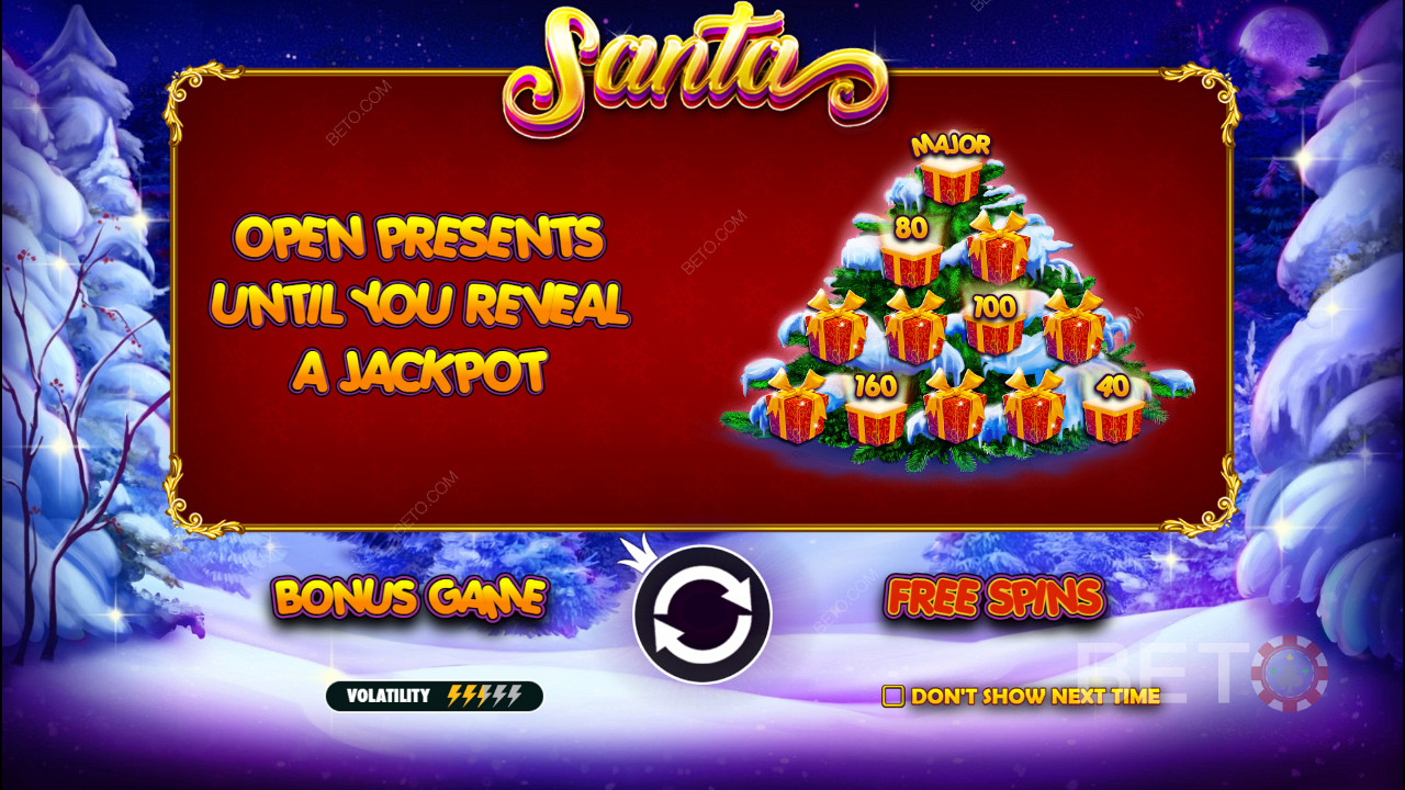 Jocul bonus are premii în bani și jackpoturi în jocul ca la aparate online Santa.