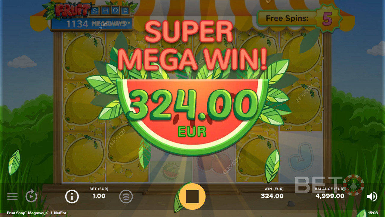 Atingerea căutatului Super Mega Win în Fruit Shop Megaways