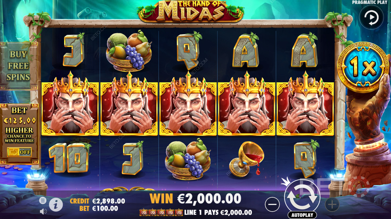 5 simboluri Regele Midas plătesc mult la jocul video cu aparate Hand of Midas
