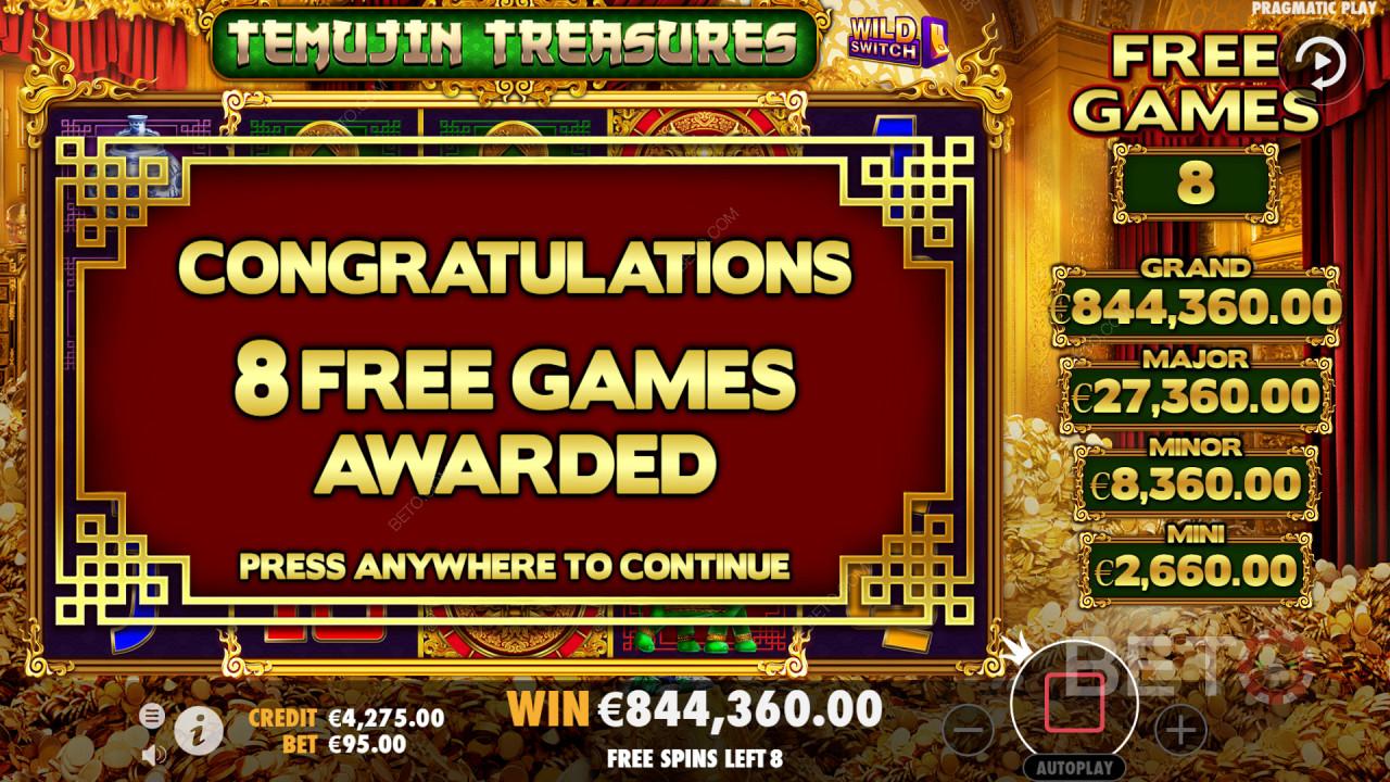 Funcțiile bonus, cum ar fi Lucky Wheel, îți pot aduce rotiri gratuite în Temujin Treasures