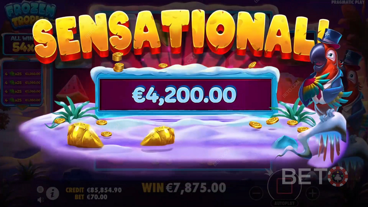 Multiplicatorii masivi duc la câștiguri masive la rotirile gratuite din jocul ca la aparate Frozen Tropics.