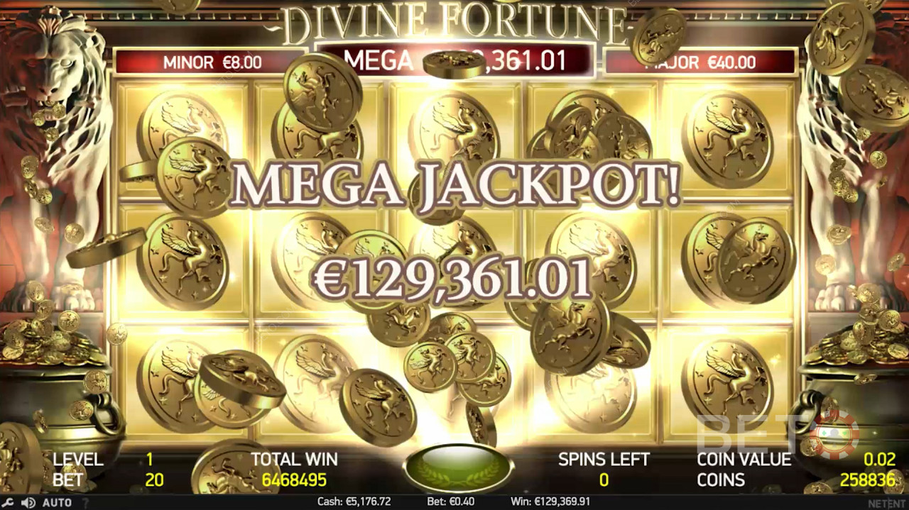 Lovirea Mega Jackpot-ului este principala atracție a jocului. Divine Fortune