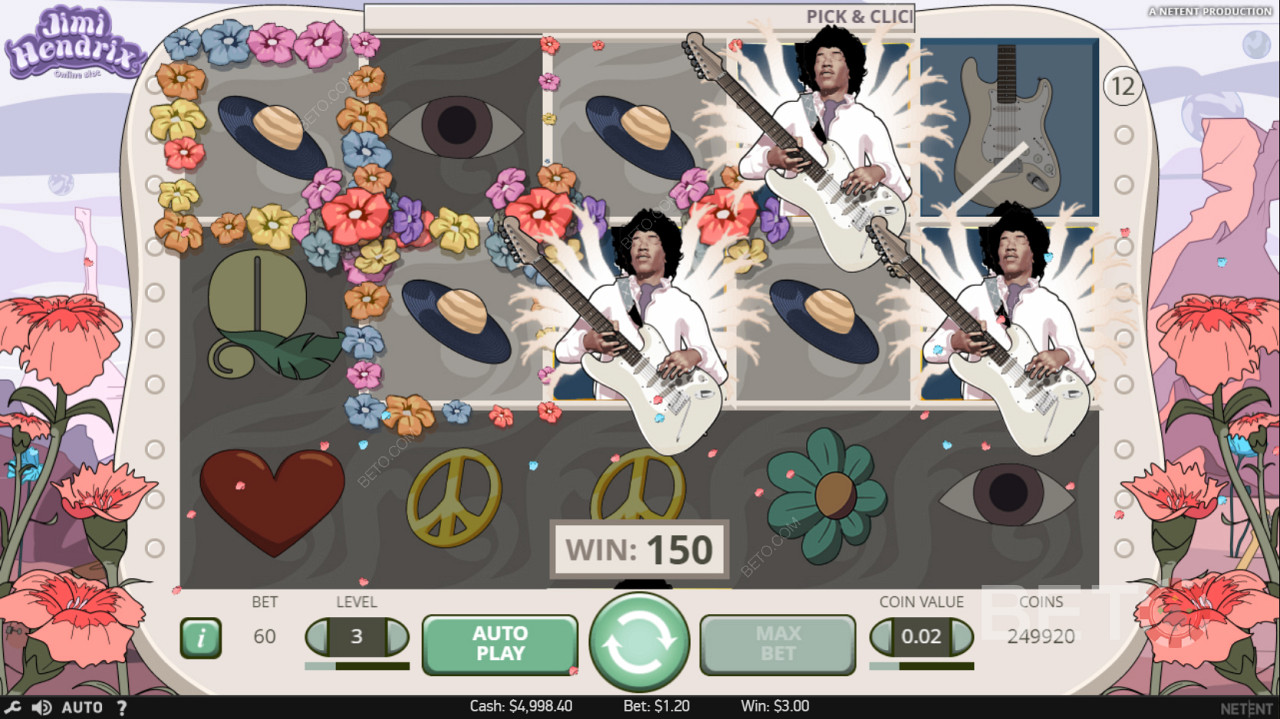 Trei Jimi Hendrix Scatters pe role declanșează jocul Pick and Click.