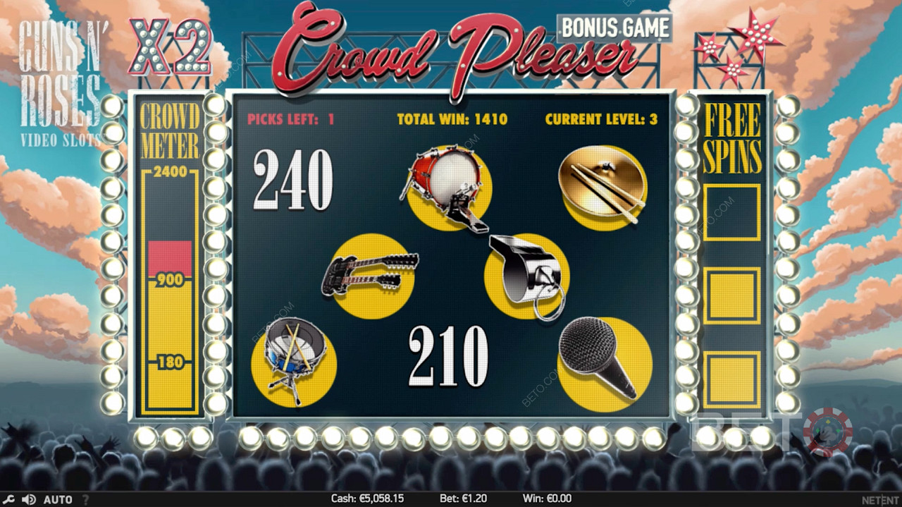 Jocul bonus unic Crowd Pleaser Bonus Game din Guns N