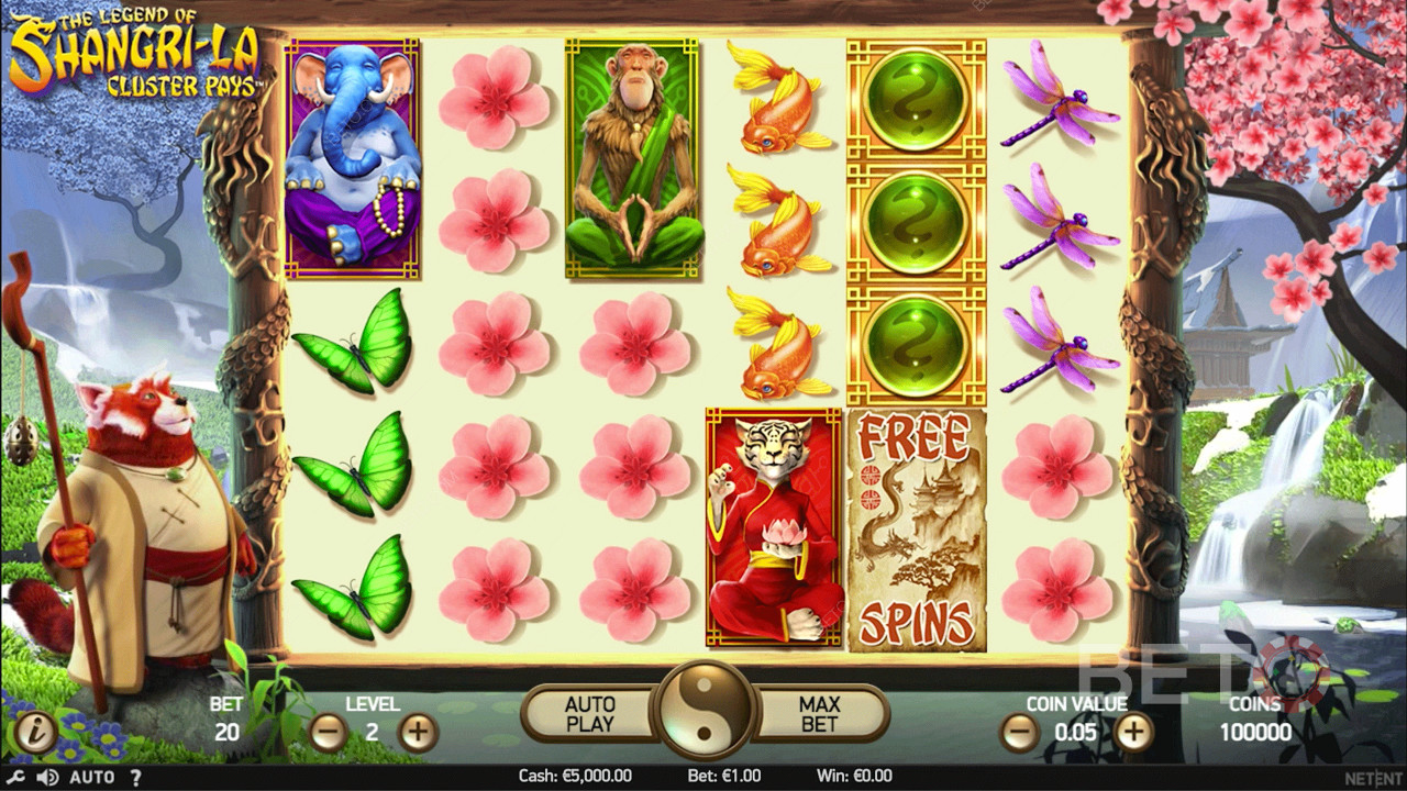 Simboluri frumoase în The Legend of Shangri-La: Cluster Pays slot machine