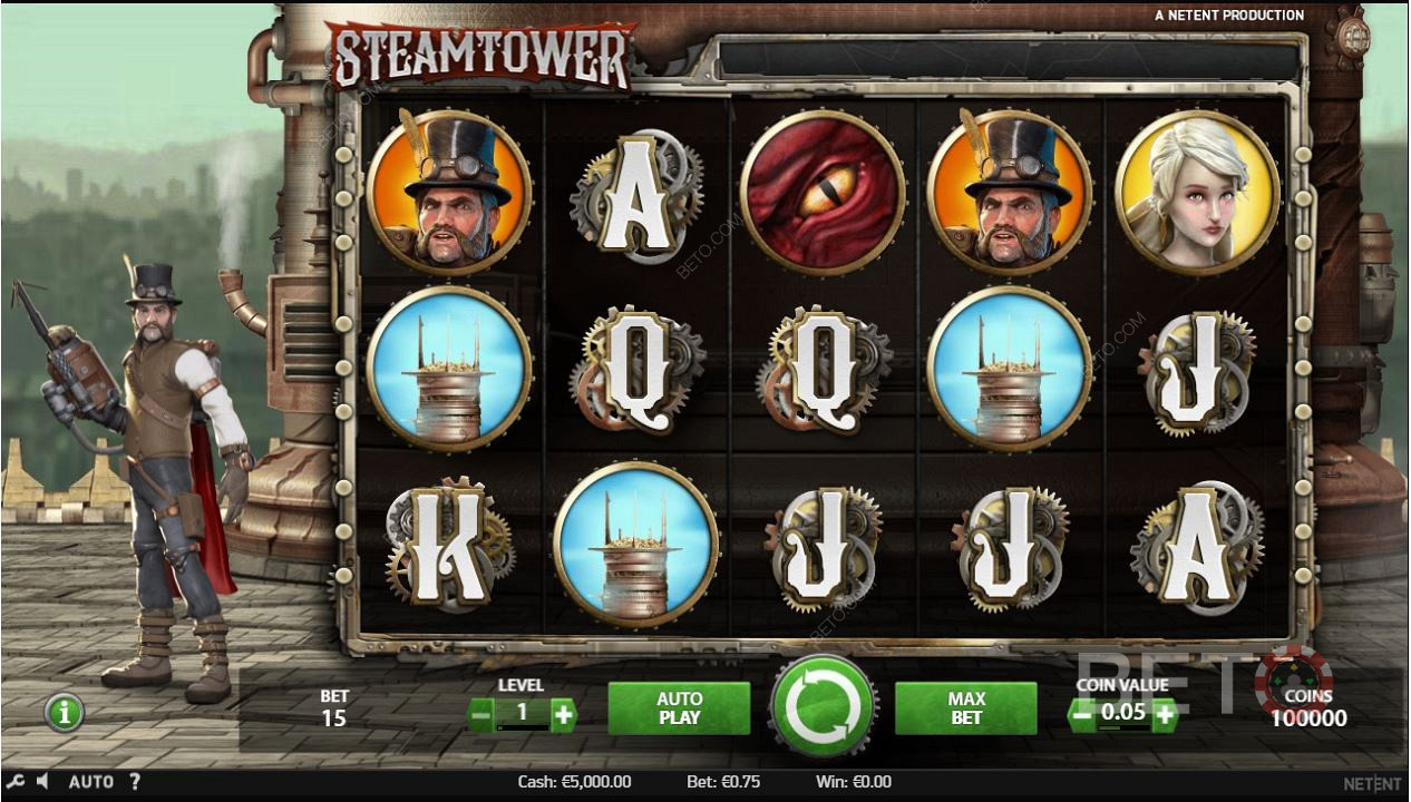 Steam Tower Procentul de plată la sloturi este de 97,04%.