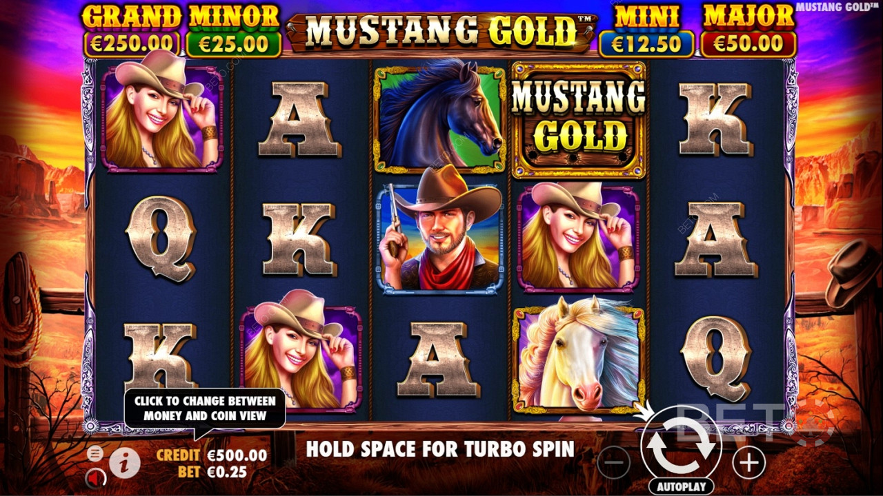 Simbolul Wild este logo-ul jocului în Mustang Gold Online Slot