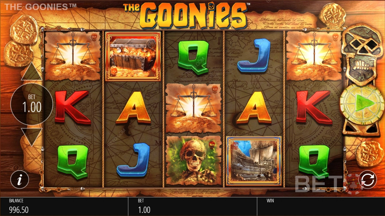 Diferite simboluri cu plată mare și cu plată mică în The Goonies Jackpot King