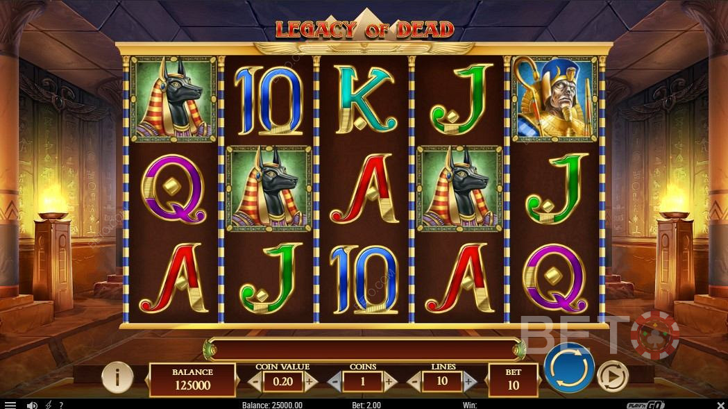 Interfață în stil egiptean antic - Legacy of Dead Slot Machine Play