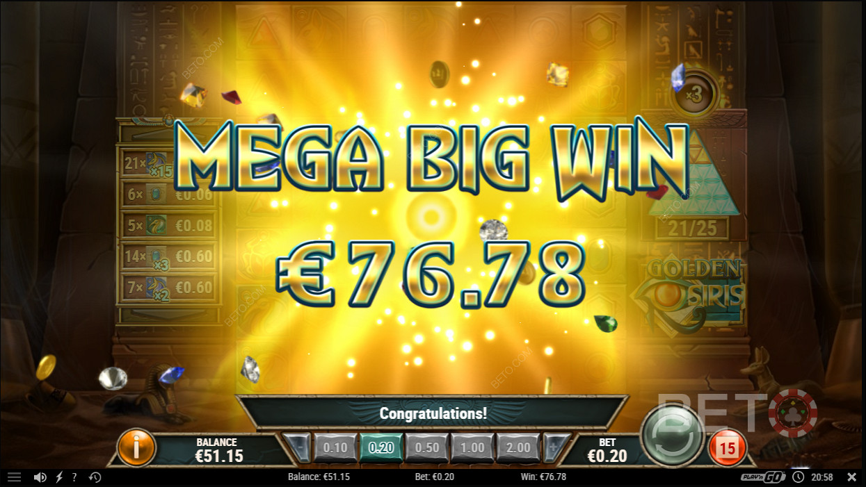 Aterizarea unui Mega Big Win în Golden Osiris