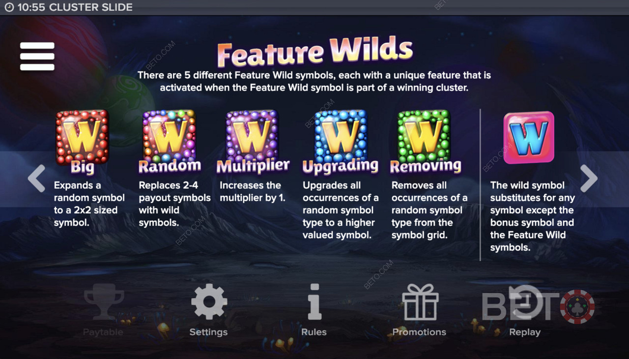 Feature Wilds în Cluster Slide Video Slot