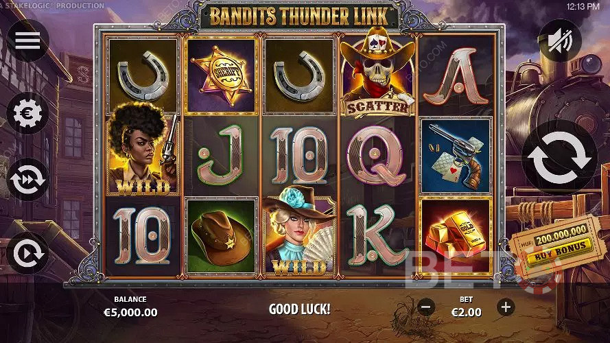Joci în acest joc de păcănele cu tematică western în Bandits Thunder Link slot machine
