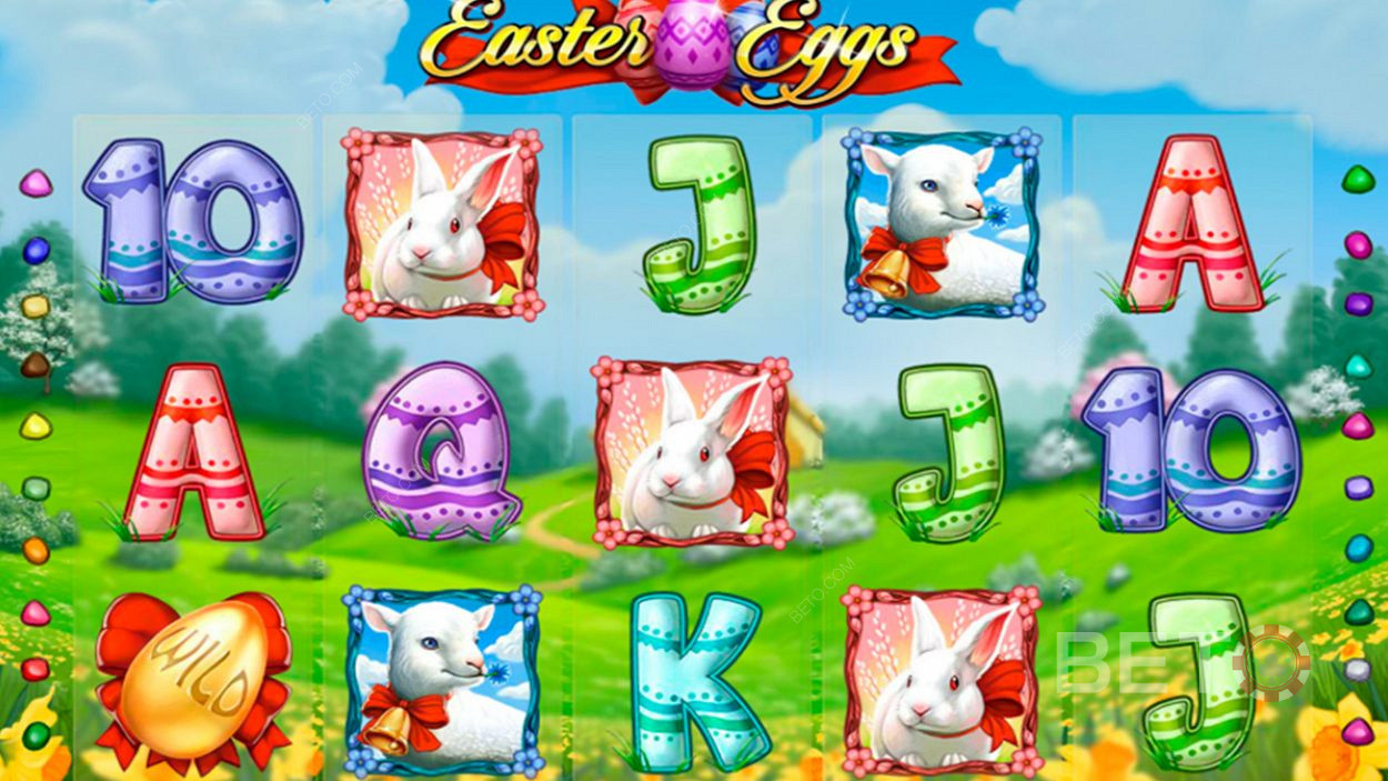 Ai la dispoziție 20 de linii de joc și 5 role în Easter Eggs Slot Machine