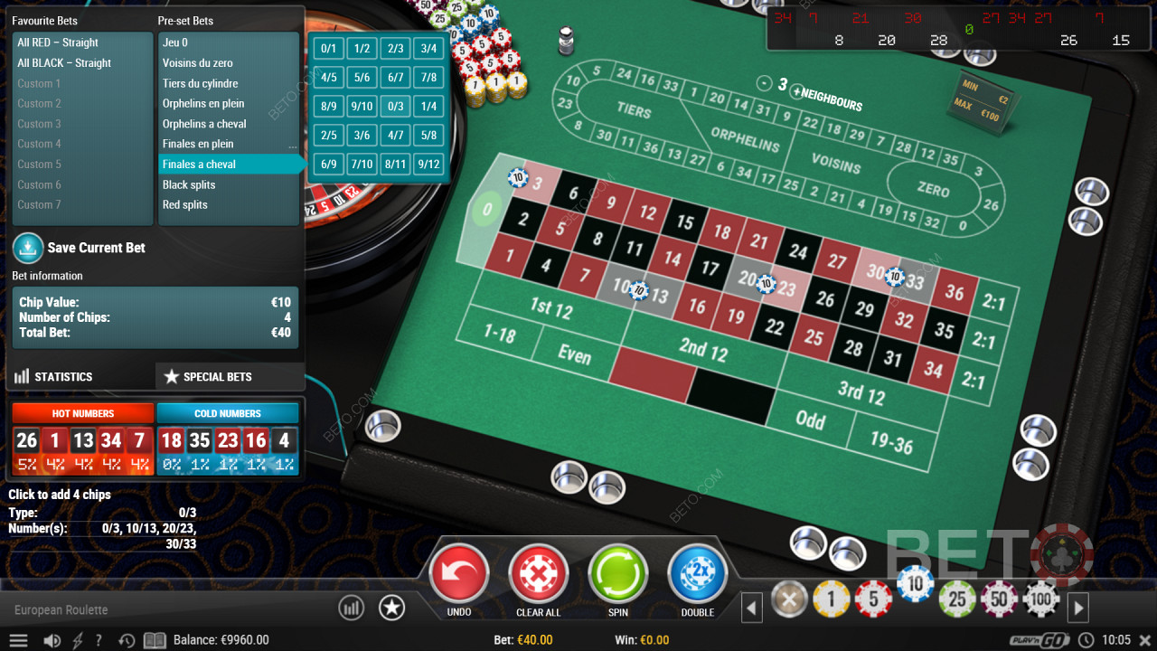 Opțiuni speciale de pariere în European Roulette Pro Joc de cazino