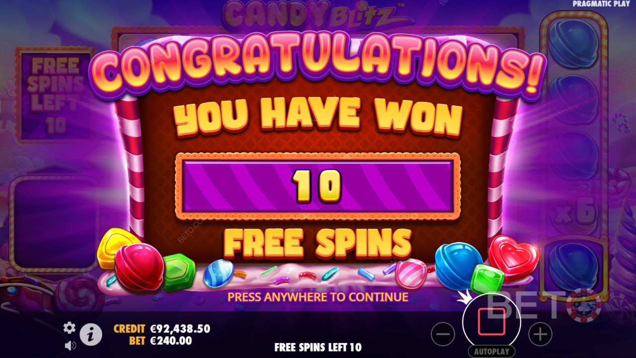 Câștigă 10.000x pariul tău în jocul ca la aparate Candy Blitz!