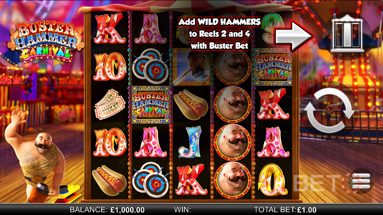 Buster Hammer Carnival - experimentați Mighty Free Spins și funcția Gold Wild Hammer - un slot de la Reel Play