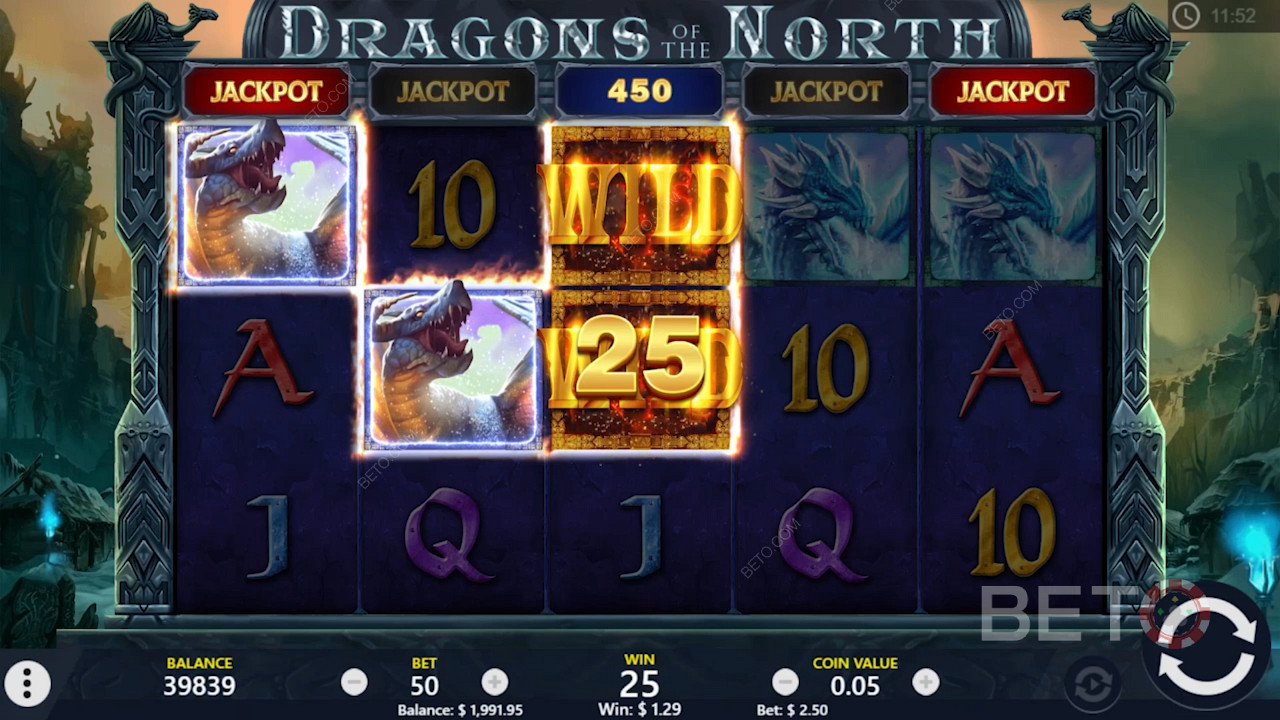Simbolurile wild te ajută să creezi mai multe câștiguri în slotul online Dragons of the North