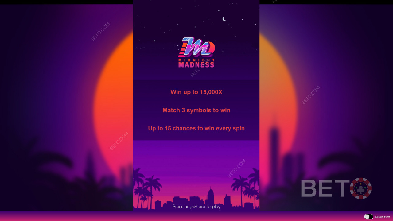 Ecranul de start în Midnight Madness cu informații despre joc