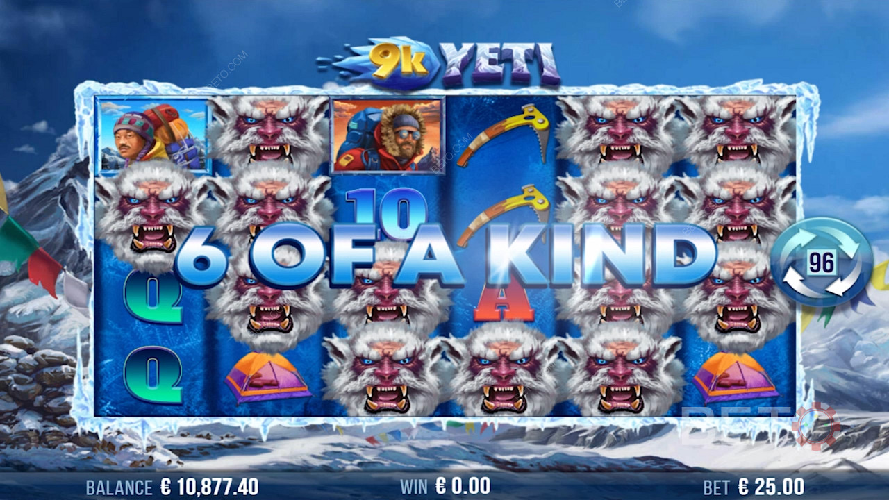 Prinde o combinație de șase de un fel și câștigă mult în slotul online 9k Yeti