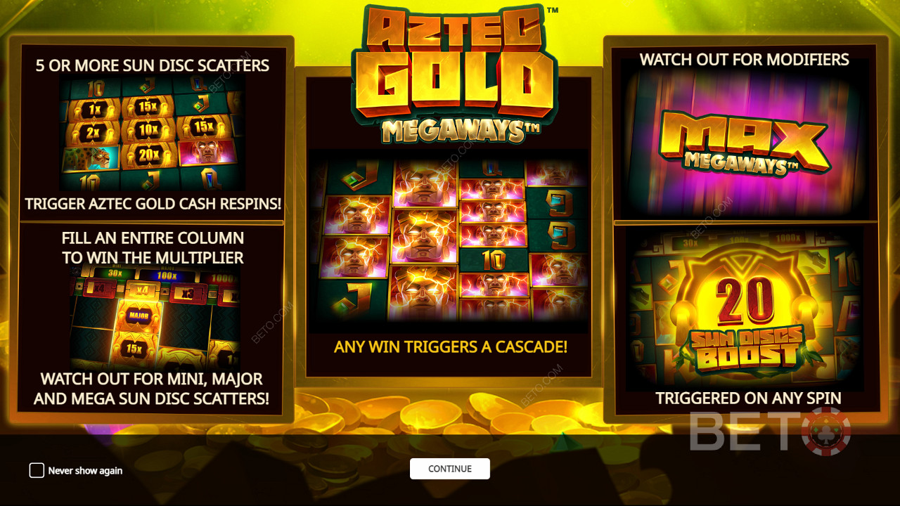 Bucură-te de mai multe funcții bonus puternice în jocul de aparate Aztec Gold Megaways