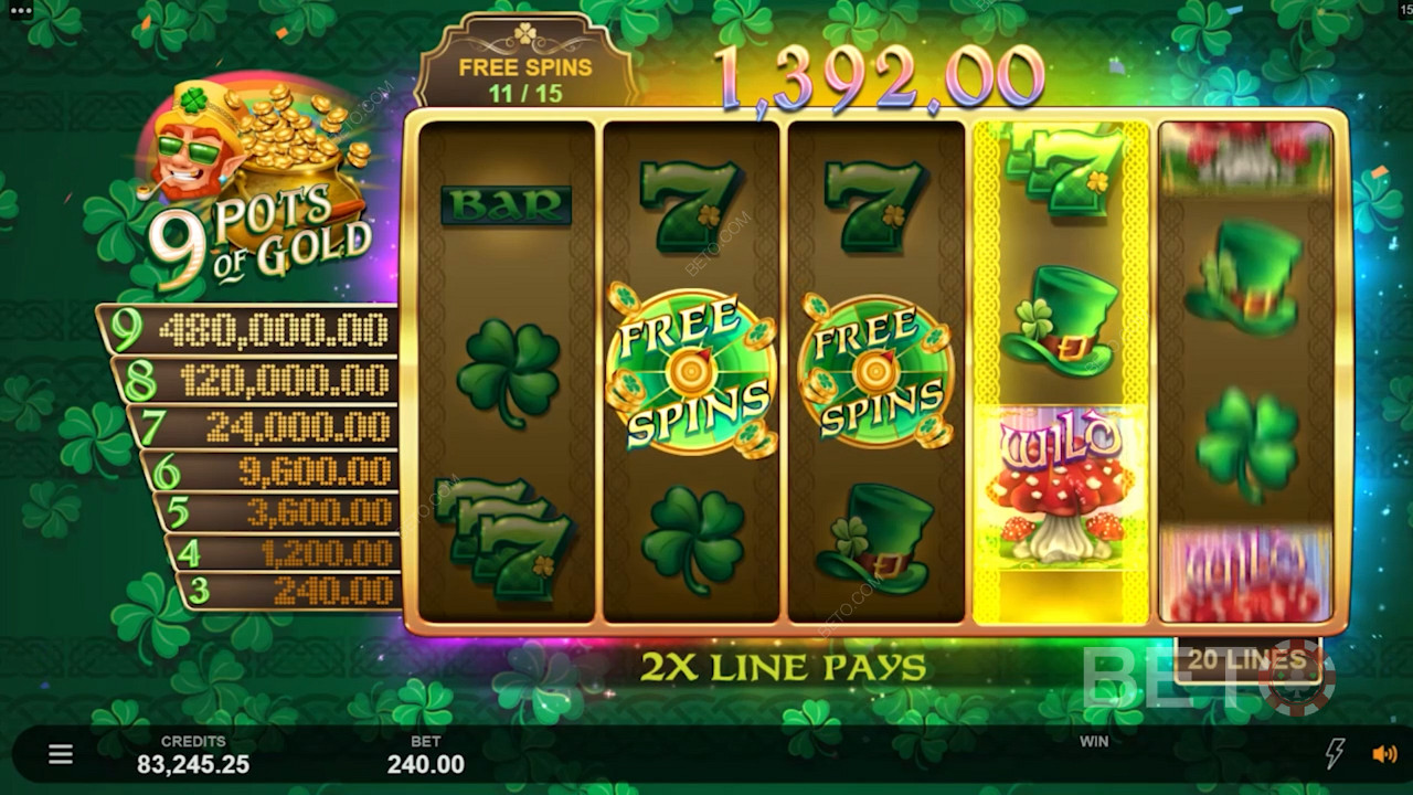 Simbolurile speciale Free Spins din 9 Pots of Gold