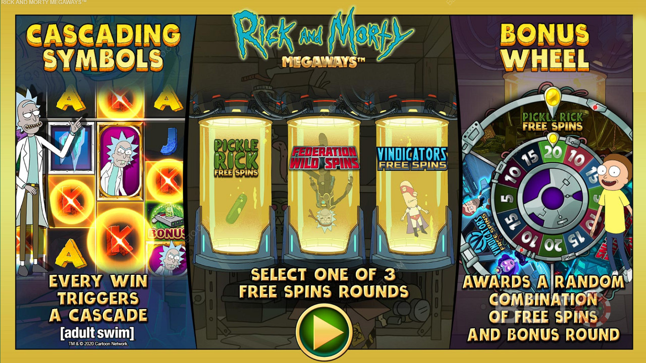 Bucură-te de trei tipuri diferite de rotiri gratuite în jocul de aparate Rick and Morty Megaways