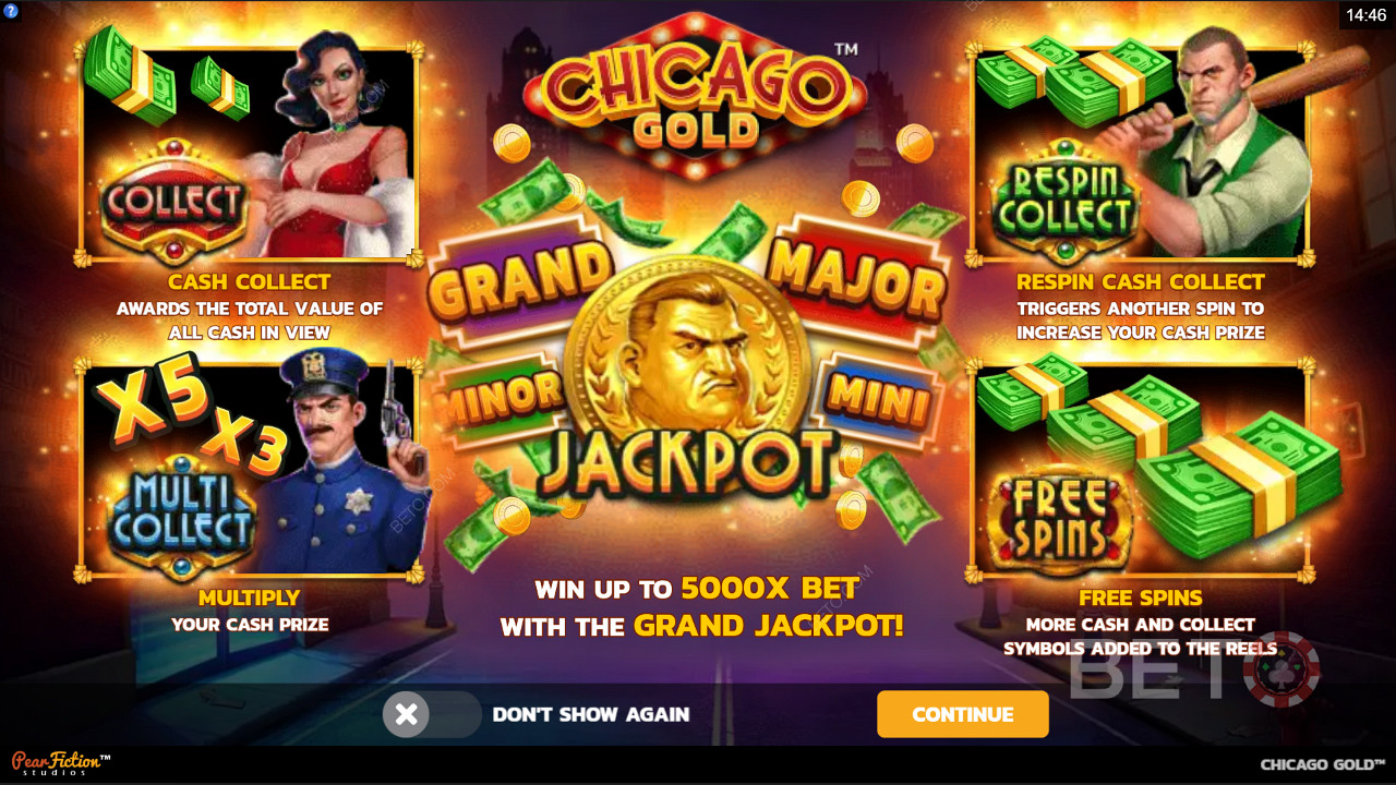 Bucură-te de funcțiile de colectare, jackpoturi și rotiri gratuite în jocul ca la aparate Chicago Gold