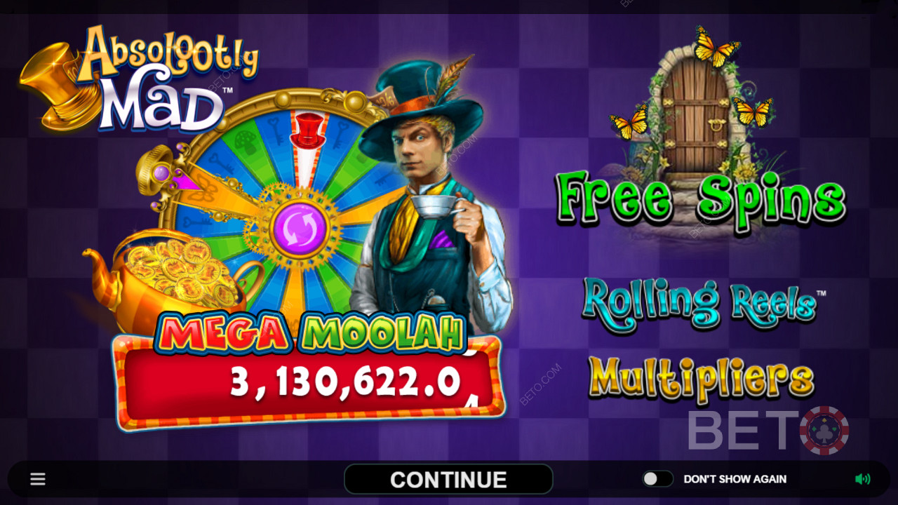 Bucură-te de jackpoturi progresive și de alte funcții în slotul video Absolootly Mad: Mega Moolah