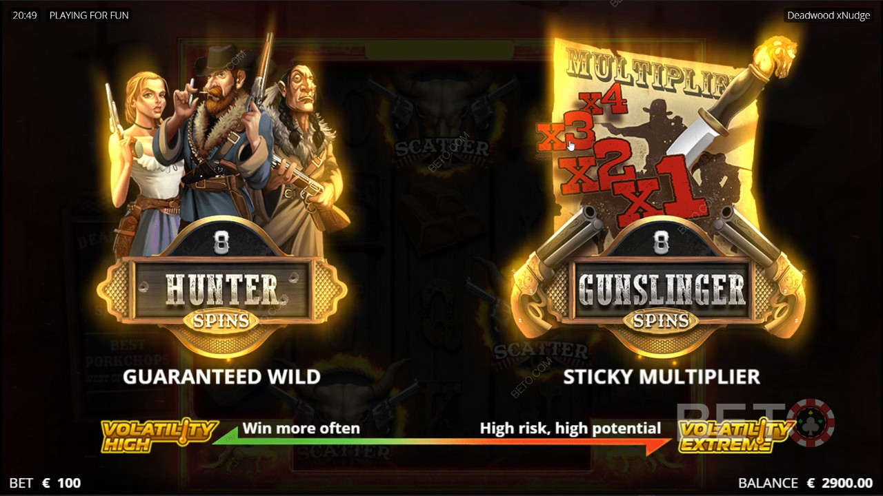 Învârtirile Hunter și gunslinger îți garantează wild și multiplicator lipicios.