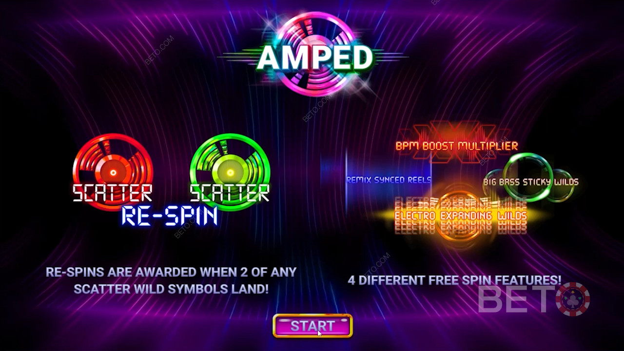 Ecranul de introducere care arată bonusurile în Amped