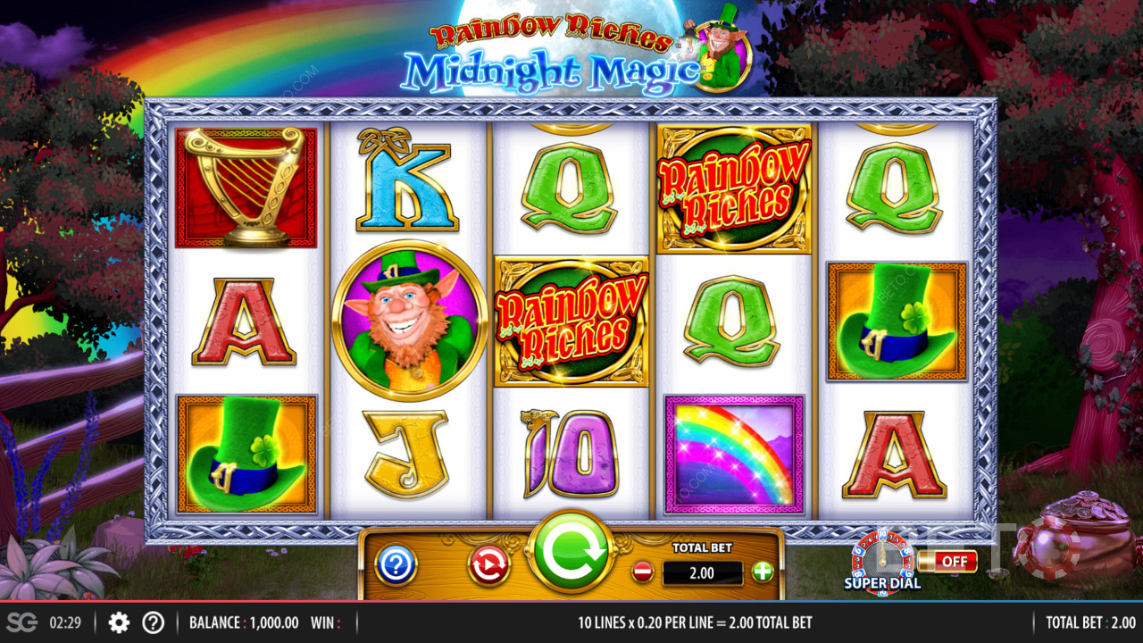 Grilă de joc 5x3 în Rainbow Riches Midnight Magic