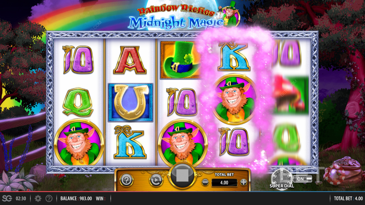 Rainbow Riches Midnight Magic de la Barcrest care include un Super Dial Bonus
