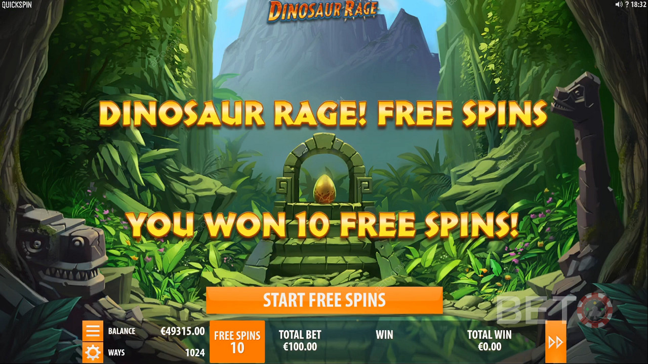 Câștigarea de rotiri gratuite în Dinosaur Rage