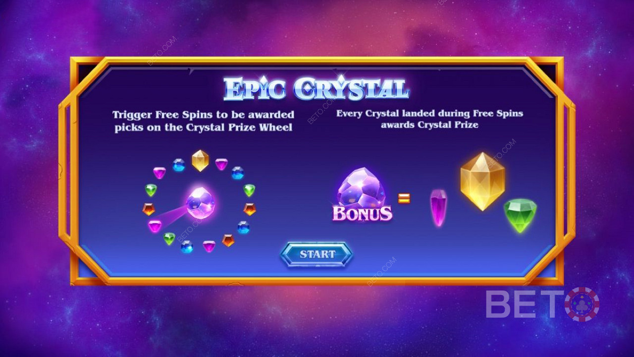 Ecranul introductiv al Epic Crystal - Bonus și rotiri gratuite