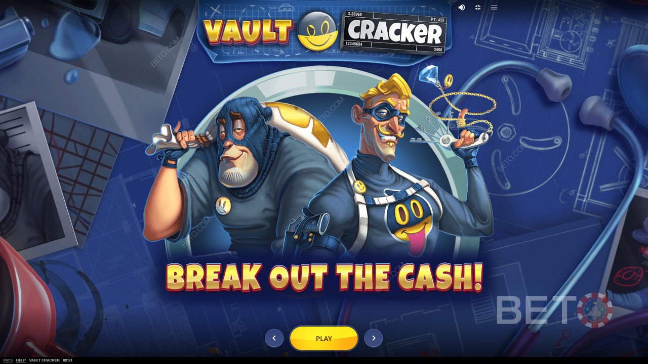 Ecranul introductiv caricatural al Vault Cracker