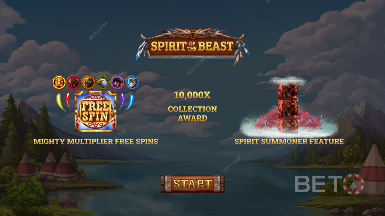 Ecranul introductiv al slotului Spirit of the Beast