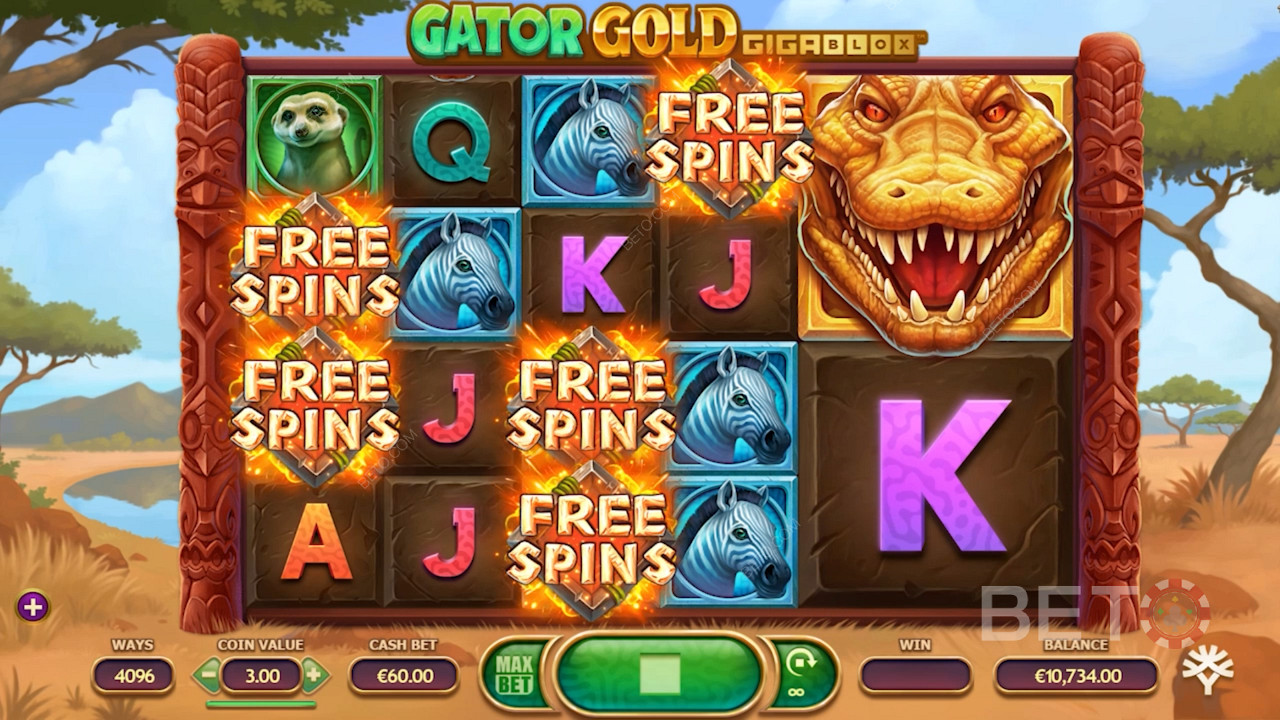 Simbolurile speciale Free Spins din Gator Gold Gigablox