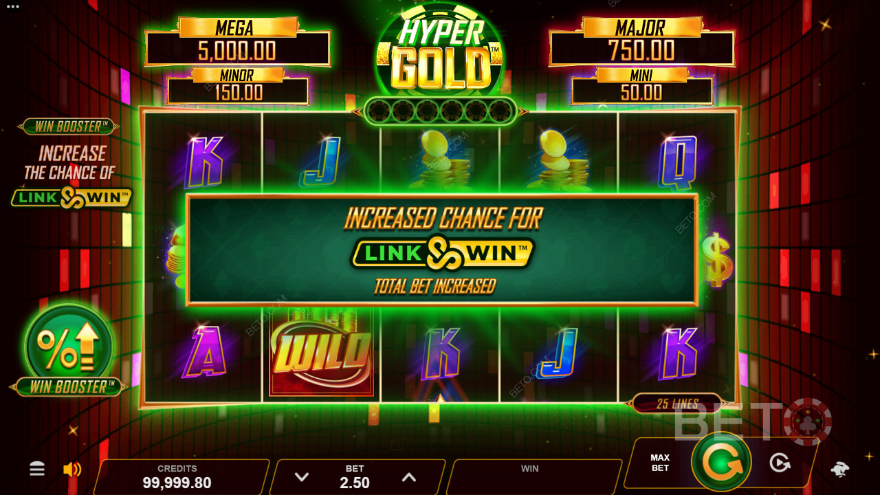 Hyper Gold are funcțiile Win Booster și Link & Win Bonus pentru a te emoționa.