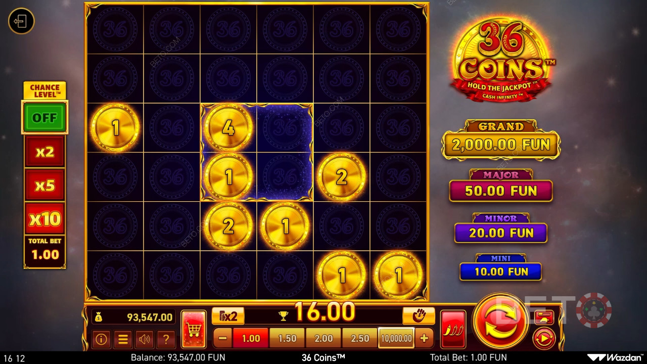 Funcțiile bonus explicate în 36 Coins de Wazdan
