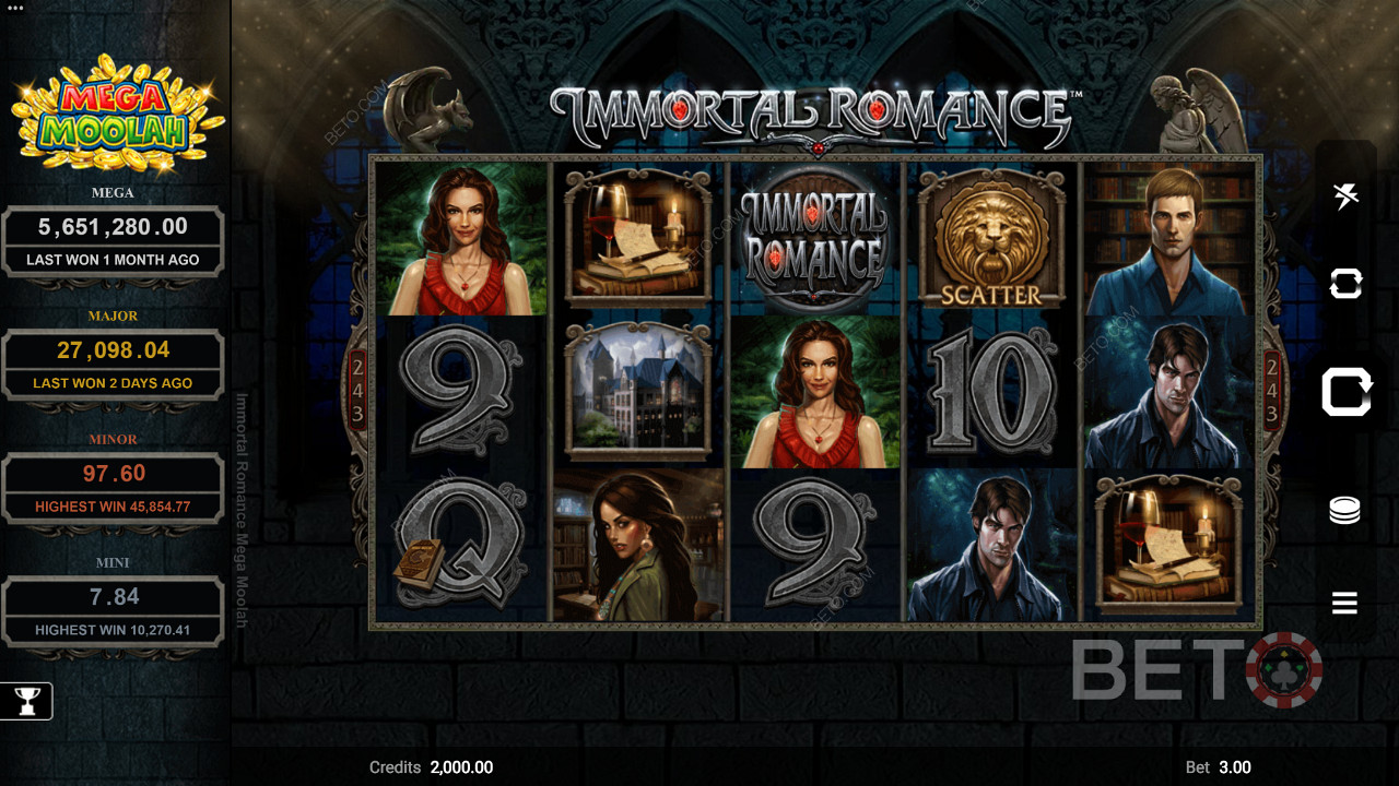 Immortal Romance Mega Moolah slot machine cu tema vampir
